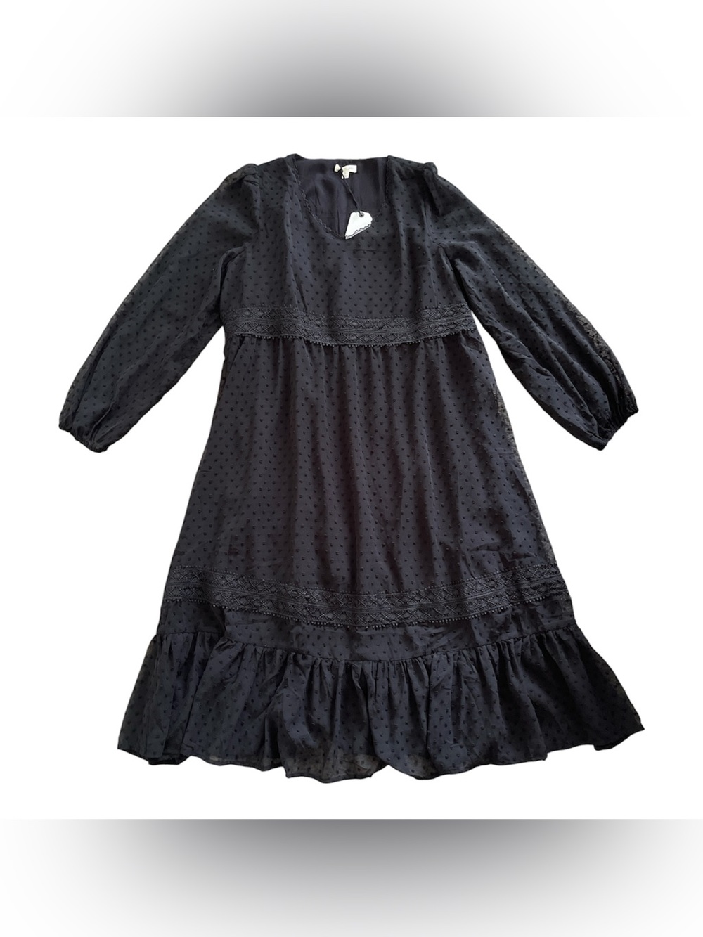 Black Boutique Swiss Dot Long Sleeve Midi Dress NWT